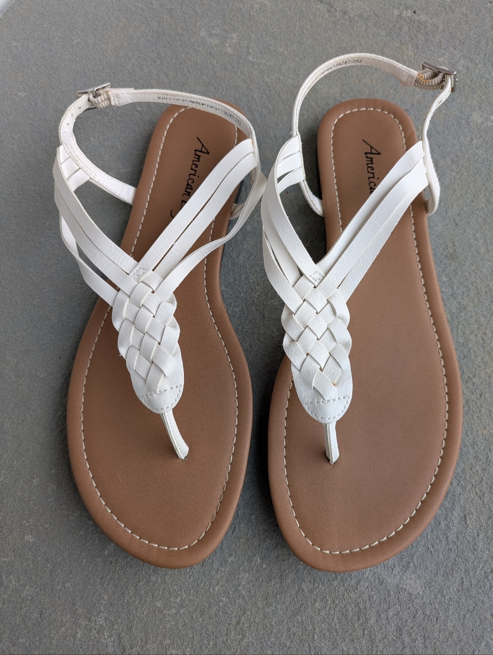 American Eagle Outfitters White Braided T-Strap Sandals Size 8